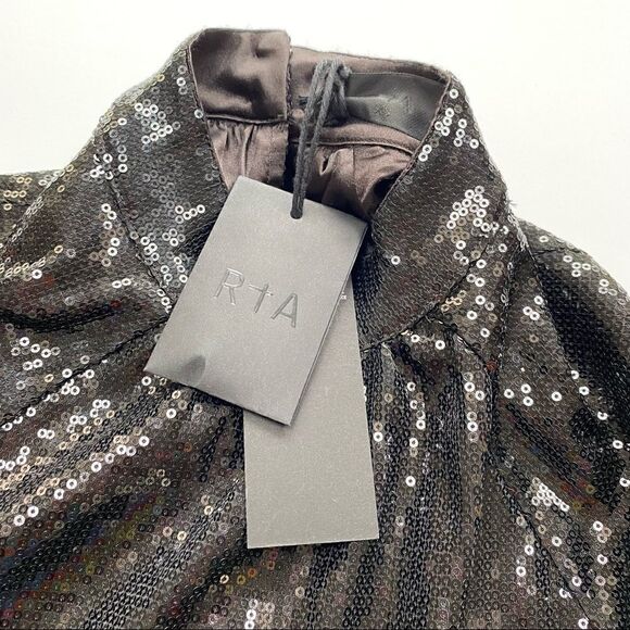 RtA Tennessee Top Black Sequin Long Sleeve Embellished Shirt XS - Picture 9 of 16